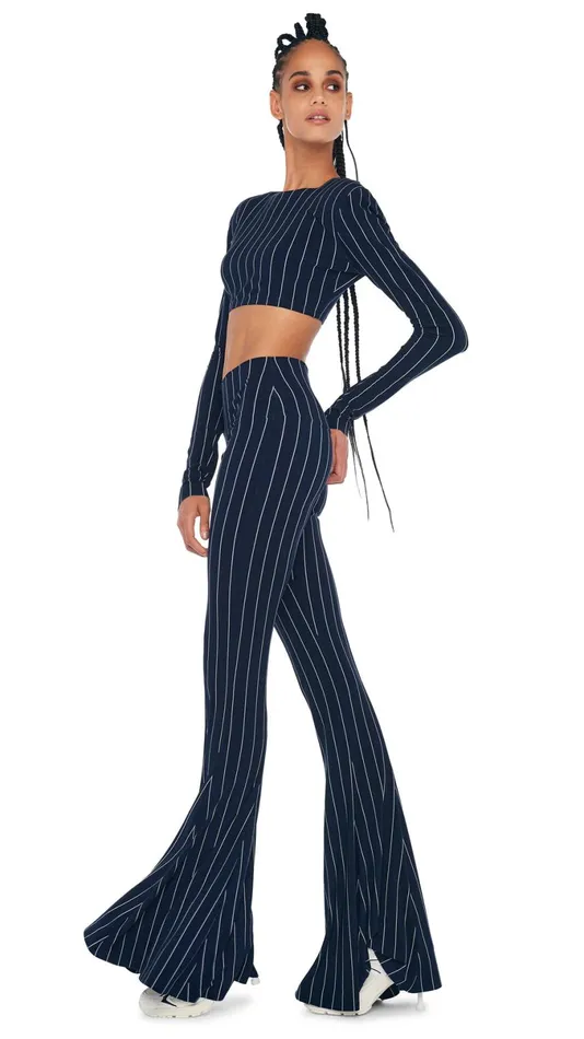 Norma Kamali Tops CROPPED SHOULDER PAD TOP True Navy Pinstripe 8211 Clothing Norma Kamali Tops CROPPED SHOULDER PAD TOP True Navy Pinstripe 8211 Clothing