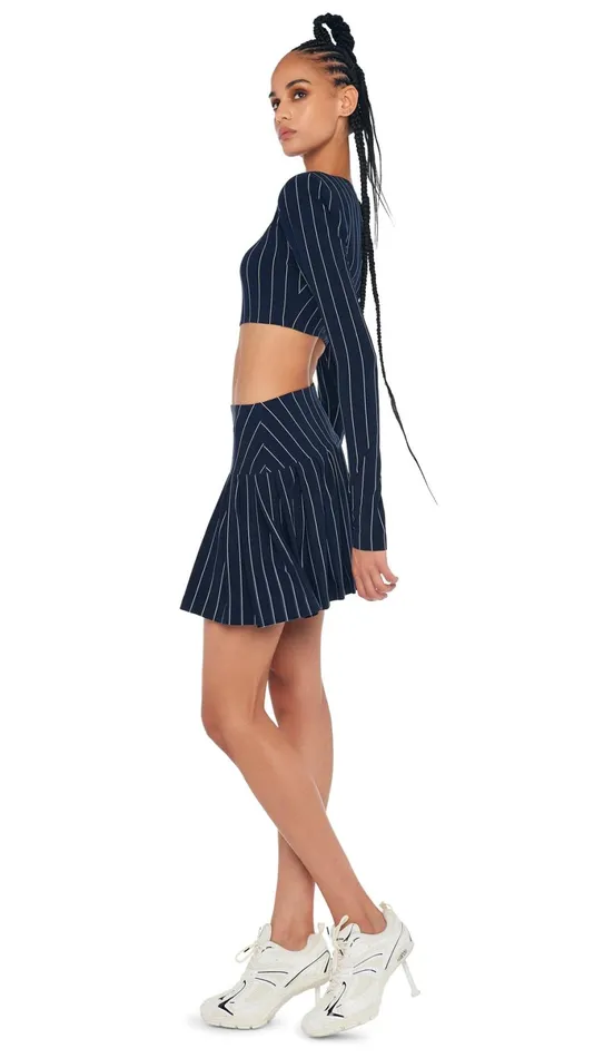 Norma Kamali Tops CROPPED SHOULDER PAD TOP True Navy Pinstripe 8211 Clothing Norma Kamali Tops CROPPED SHOULDER PAD TOP True Navy Pinstripe 8211 Clothing