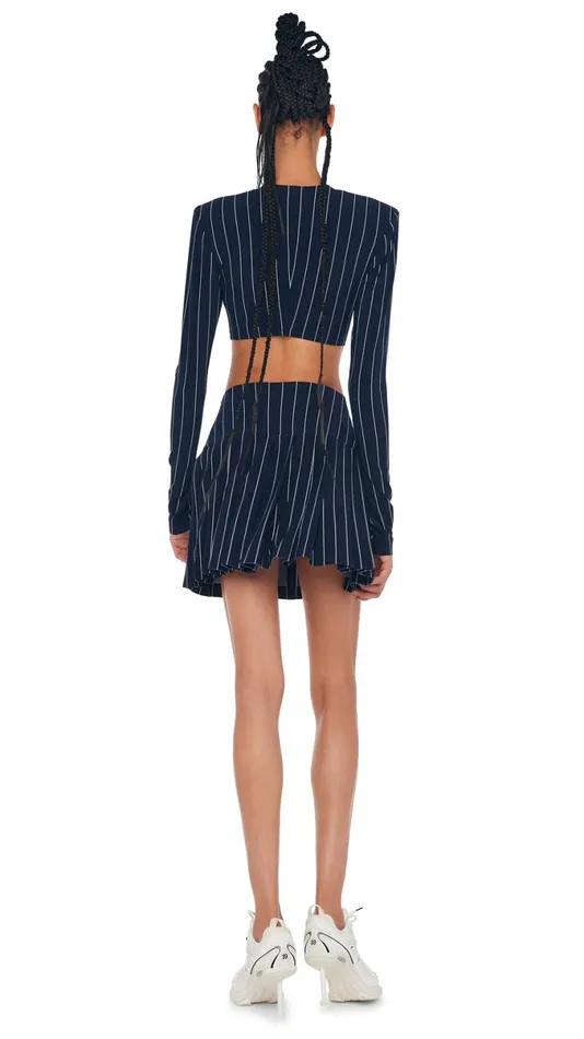 Norma Kamali Tops CROPPED SHOULDER PAD TOP True Navy Pinstripe 8211 Clothing Norma Kamali Tops CROPPED SHOULDER PAD TOP True Navy Pinstripe 8211 Clothing