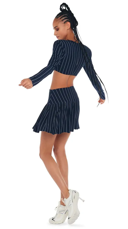 Norma Kamali Tops CROPPED SHOULDER PAD TOP True Navy Pinstripe 8211 Clothing Norma Kamali Tops CROPPED SHOULDER PAD TOP True Navy Pinstripe 8211 Clothing