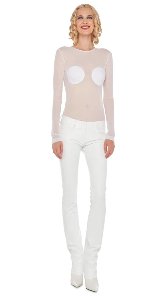 Norma Kamali Tops LONG SLEEVE DOT APPLIQUE TOP Snow Whitesnow White 8211 Clothing