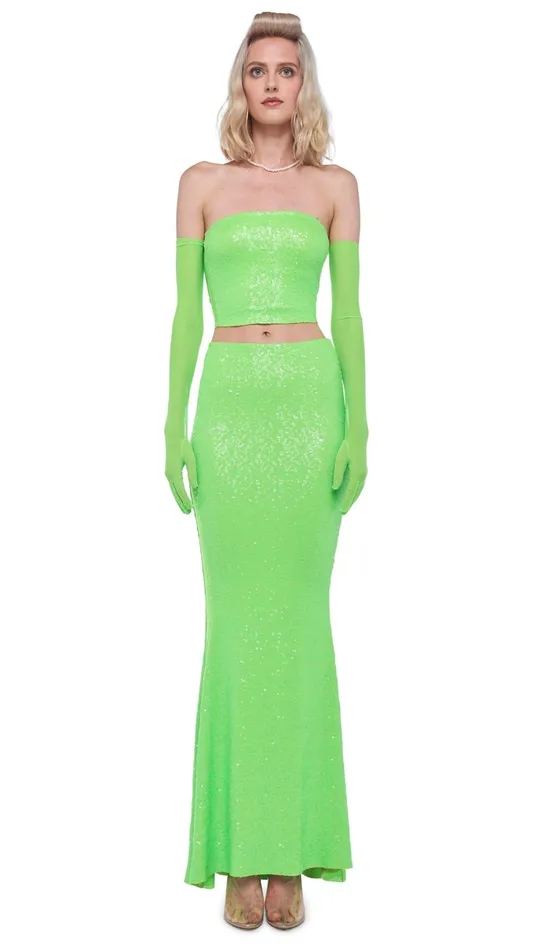 Norma Kamali Tops SEQUIN TUBE TOP W MESH SIDES Neon Green 8211 Clothing