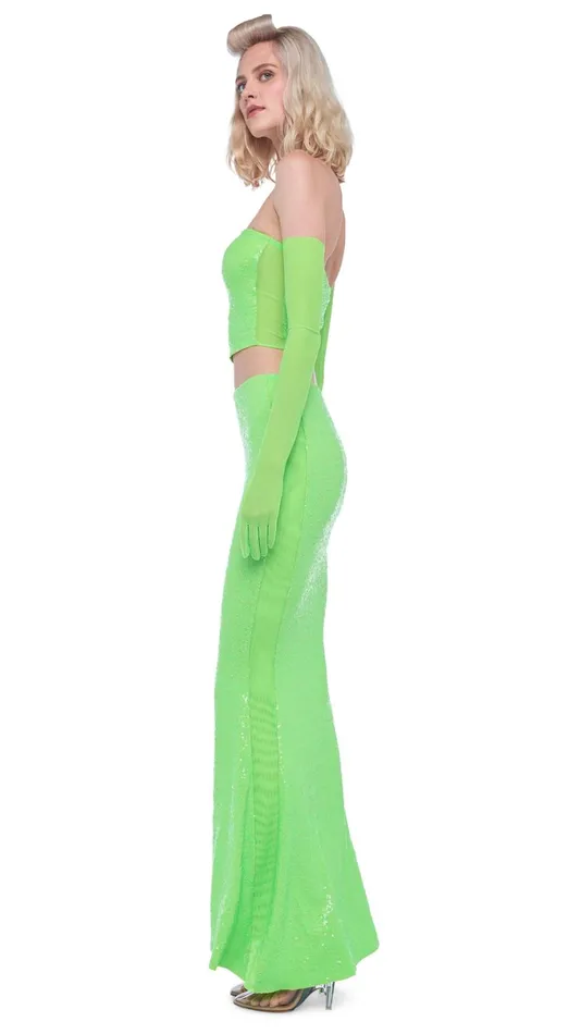 Norma Kamali Tops SEQUIN TUBE TOP W MESH SIDES Neon Green 8211 Clothing