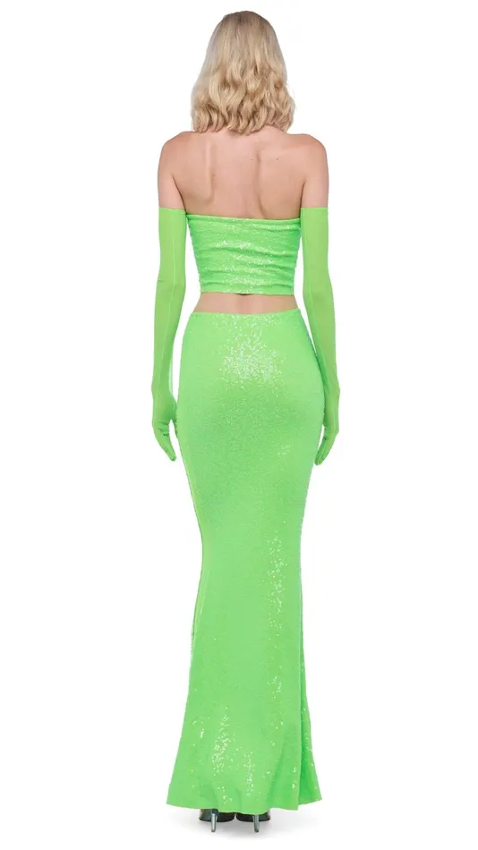 Norma Kamali Tops SEQUIN TUBE TOP W MESH SIDES Neon Green 8211 Clothing