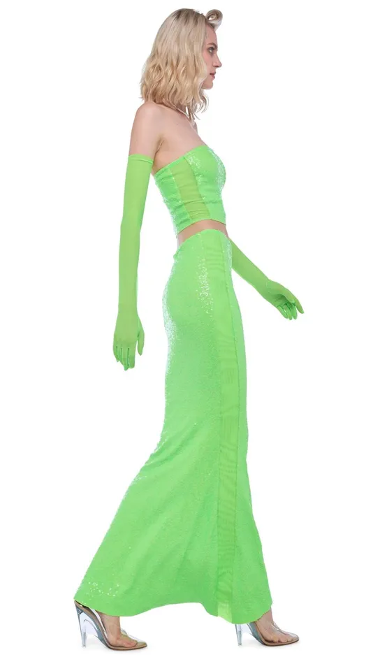 Norma Kamali Tops SEQUIN TUBE TOP W MESH SIDES Neon Green 8211 Clothing