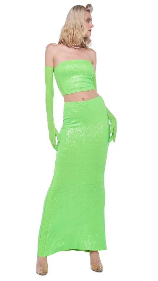 Norma Kamali Tops SEQUIN TUBE TOP W MESH SIDES Neon Green 8211 Clothing