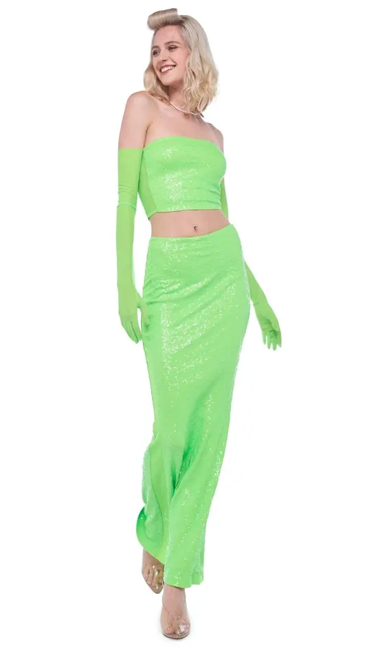 Norma Kamali Tops SEQUIN TUBE TOP W MESH SIDES Neon Green 8211 Clothing