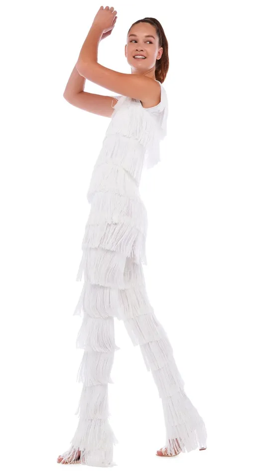 Norma Kamali Tops SLEEVELESS FRINGE TEE Snow White 8211 Clothing