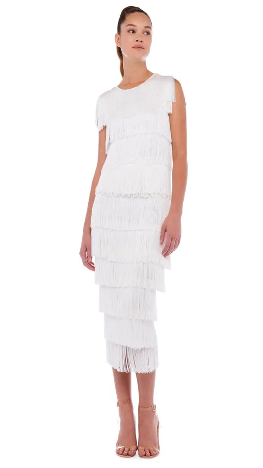 Norma Kamali Tops SLEEVELESS FRINGE TEE Snow White 8211 Clothing