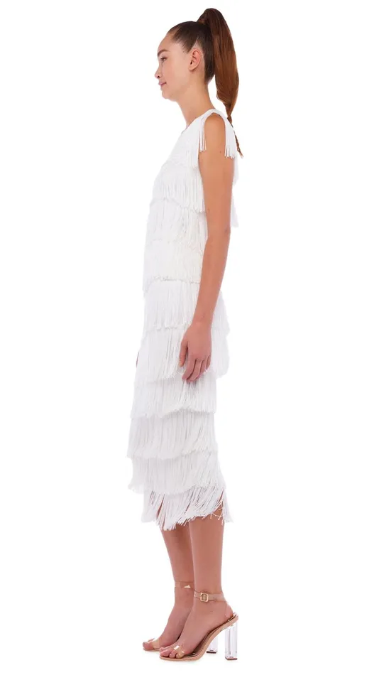 Norma Kamali Tops SLEEVELESS FRINGE TEE Snow White 8211 Clothing