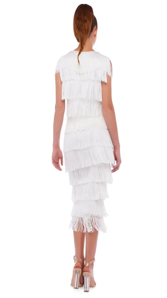 Norma Kamali Tops SLEEVELESS FRINGE TEE Snow White 8211 Clothing