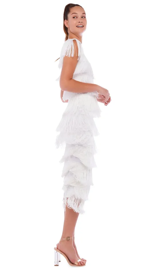 Norma Kamali Tops SLEEVELESS FRINGE TEE Snow White 8211 Clothing