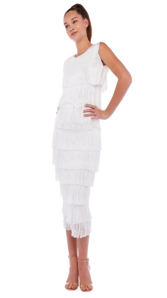 Norma Kamali Tops SLEEVELESS FRINGE TEE Snow White 8211 Clothing