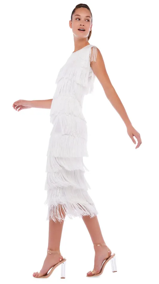 Norma Kamali Tops SLEEVELESS FRINGE TEE Snow White 8211 Clothing