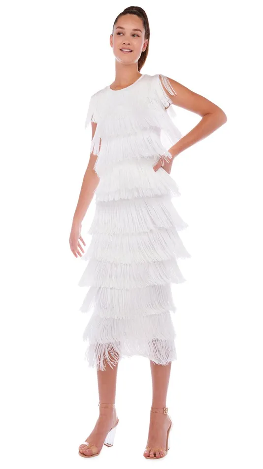 Norma Kamali Tops SLEEVELESS FRINGE TEE Snow White 8211 Clothing