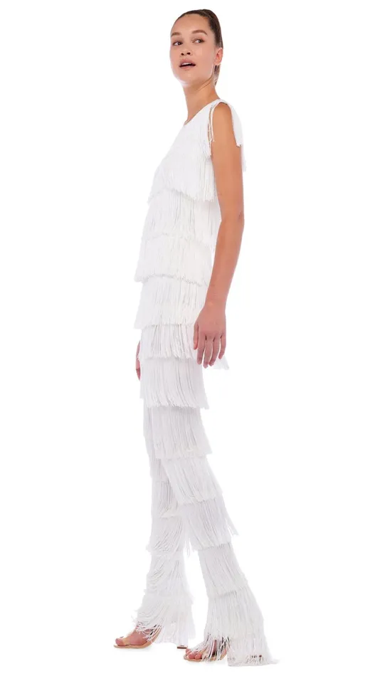 Norma Kamali Tops SLEEVELESS FRINGE TEE Snow White 8211 Clothing
