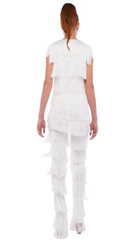 Norma Kamali Tops SLEEVELESS FRINGE TEE Snow White 8211 Clothing