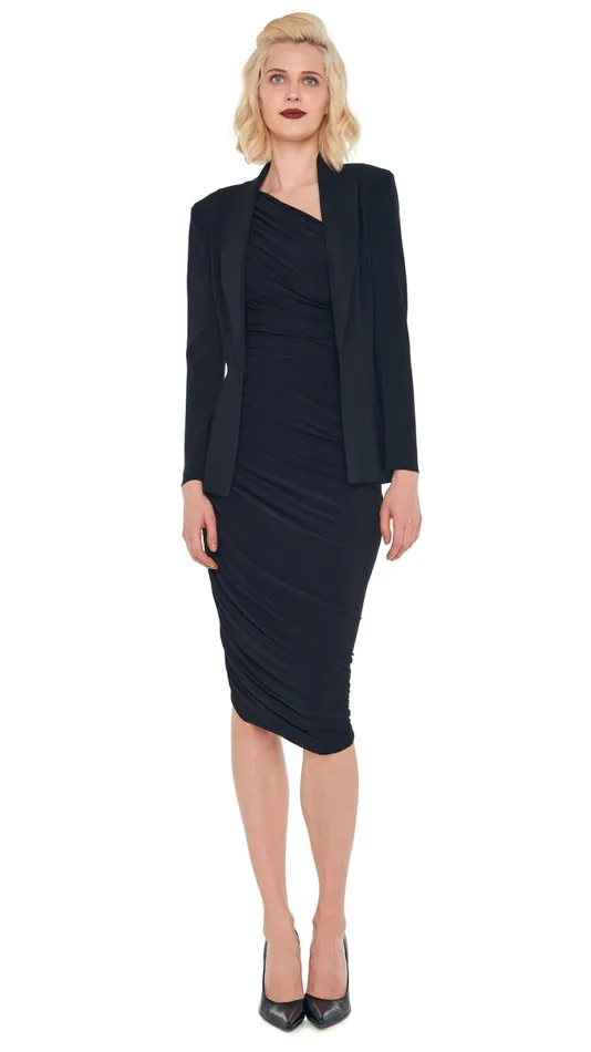 Norma Kamali Wardrobe DIANA DRESS TO KNEE With SINGLE BREASTED BOY FIT JACKET 8211 Clothing Norma Kamali Wardrobe DIANA DRESS TO KNEE With SINGLE BREASTED BOY FIT JACKET 8211 Clothing