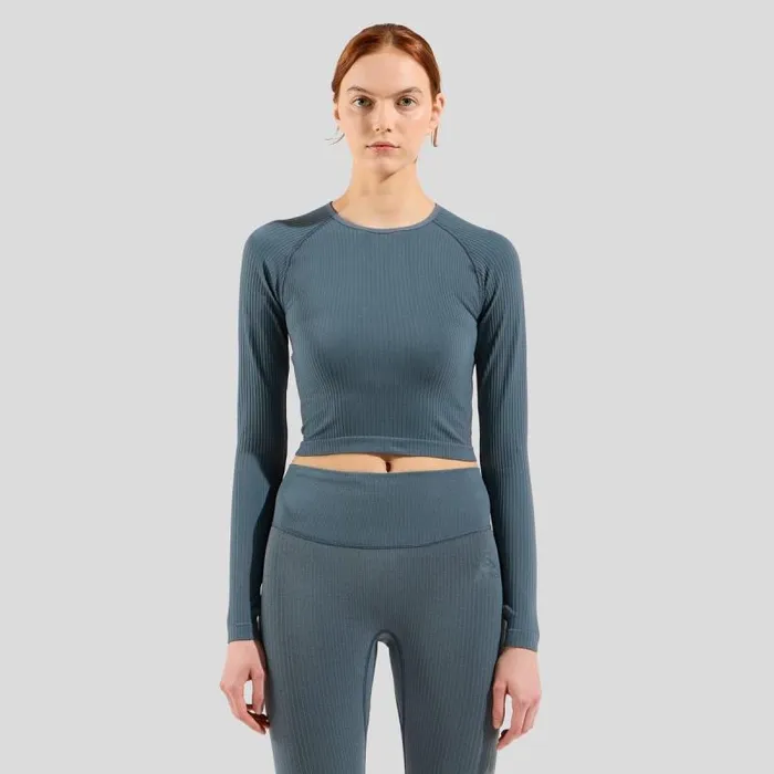 Odlo Tshirts and Polos The Active 365 Seamless Cropped Long Sleeve Training Shirt Dark Slate 8211 Women Odlo Tshirts and Polos The Active 365 Seamless Cropped Long Sleeve Training Shirt Dark Slate 8211 Women
