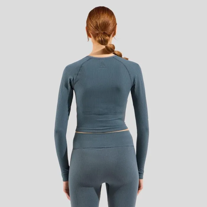 Odlo Tshirts and Polos The Active 365 Seamless Cropped Long Sleeve Training Shirt Dark Slate 8211 Women