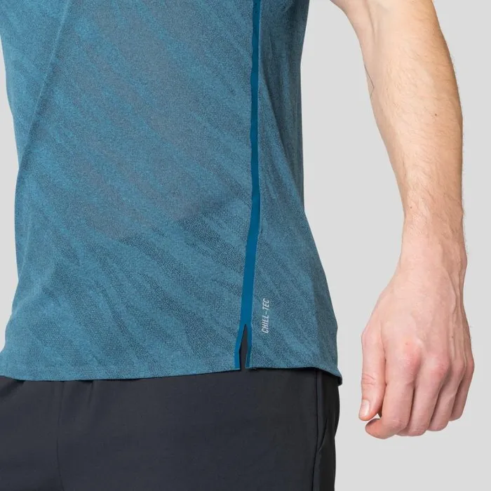 Odlo Tshirts and Polos The Zeroweight Engineered ChillTec Running TShirt Saxony Blue Melange 8211 Men