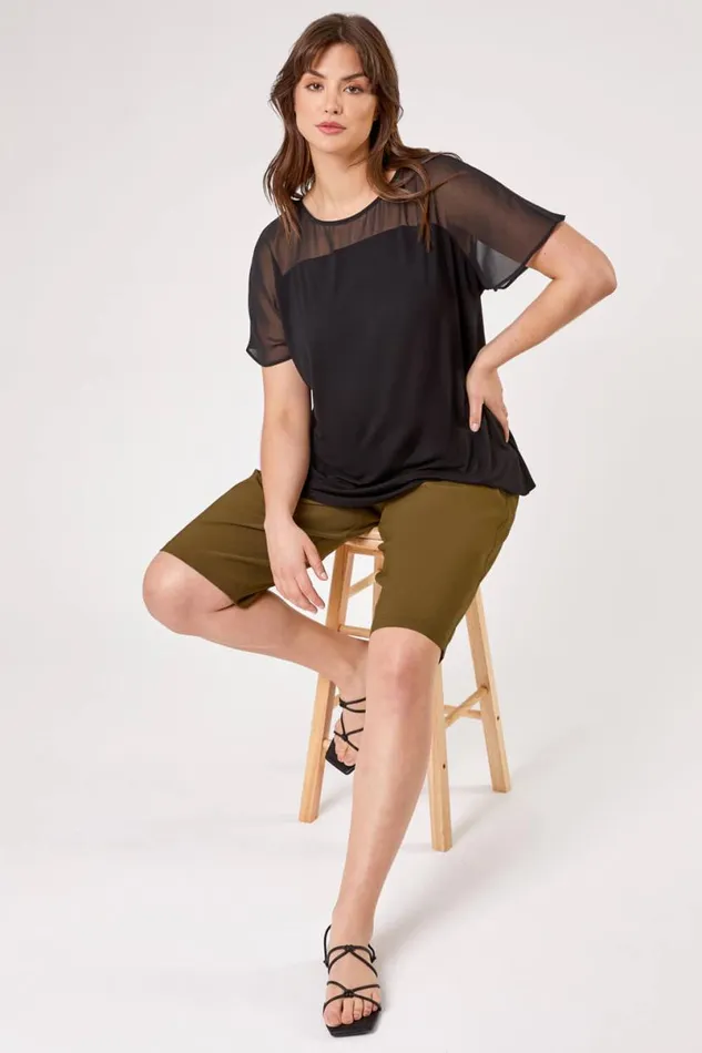 Olive Curve Knee Length Elastic Waist Stretch Shorts Women Roman Coords