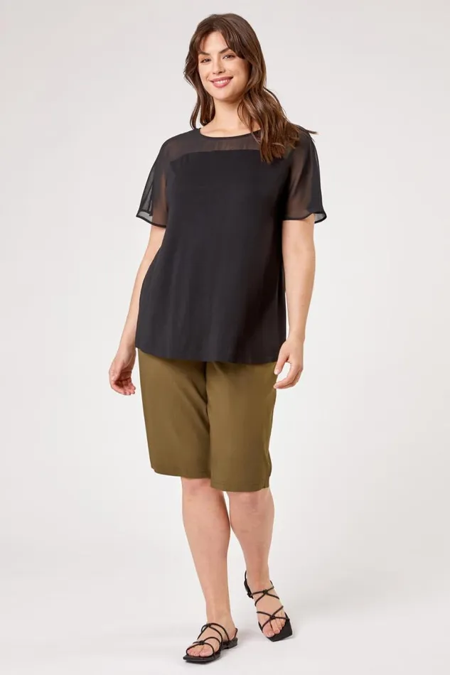 Olive Curve Knee Length Elastic Waist Stretch Shorts Women Roman Coords