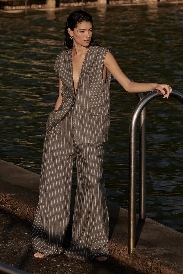 OLLIE SLATE STRIPE WIDE LEG PANT Women DISSH Pants