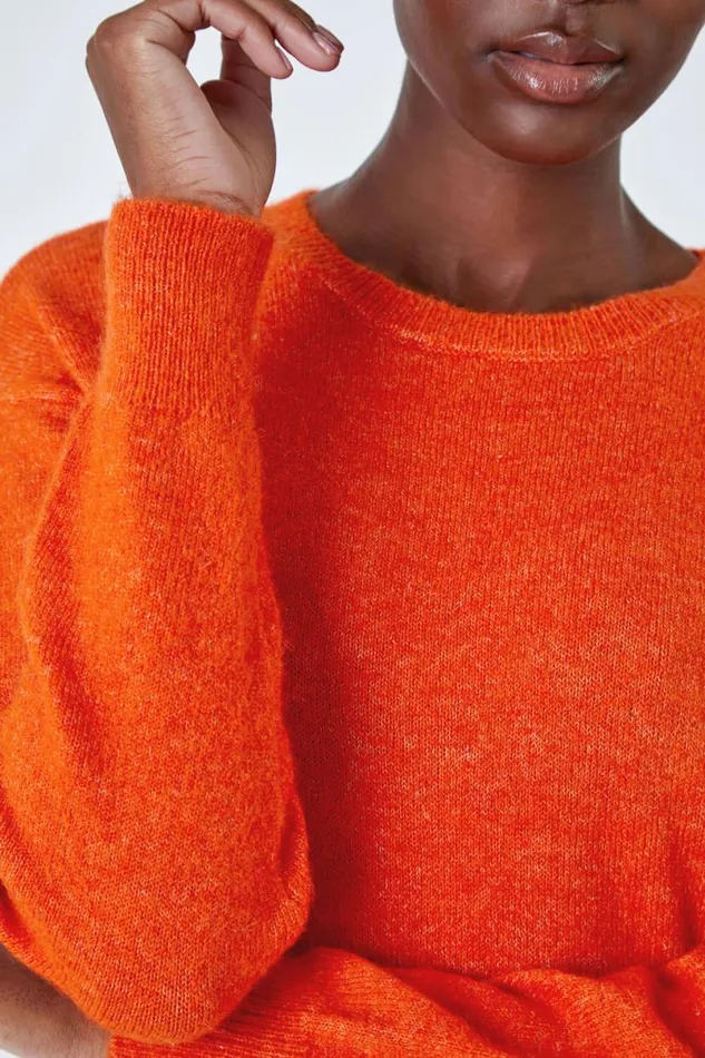 Orange Crew Neck Stretch Jumper Women Roman Knitwear