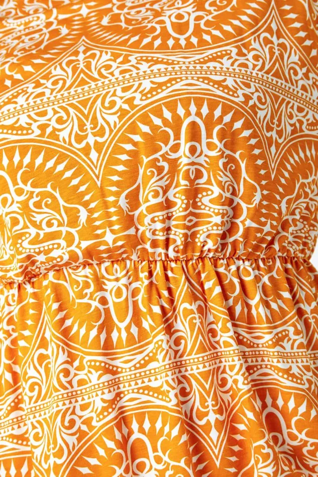 Orange Curve Aztec Print Stretch Top Women Roman Tops