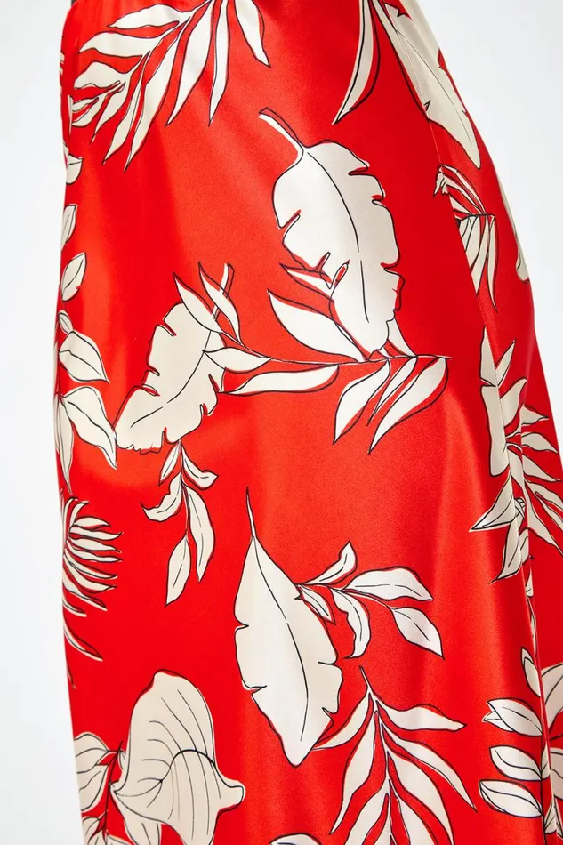 Orange Floral Print Satin Midi Skirt Women Roman Dresses