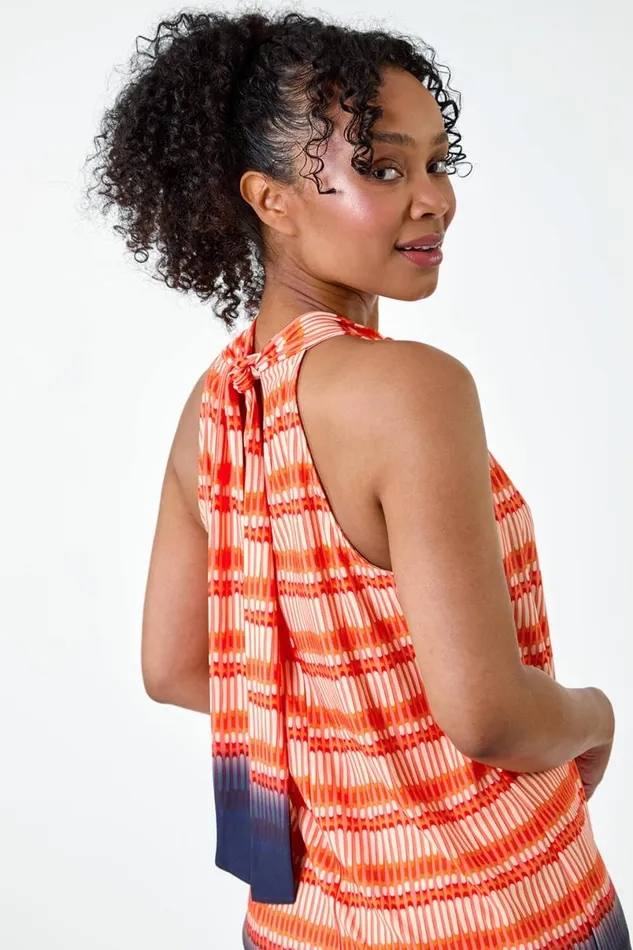 Orange Petite Ombre Print Tie Halterneck Top Women Roman Tops