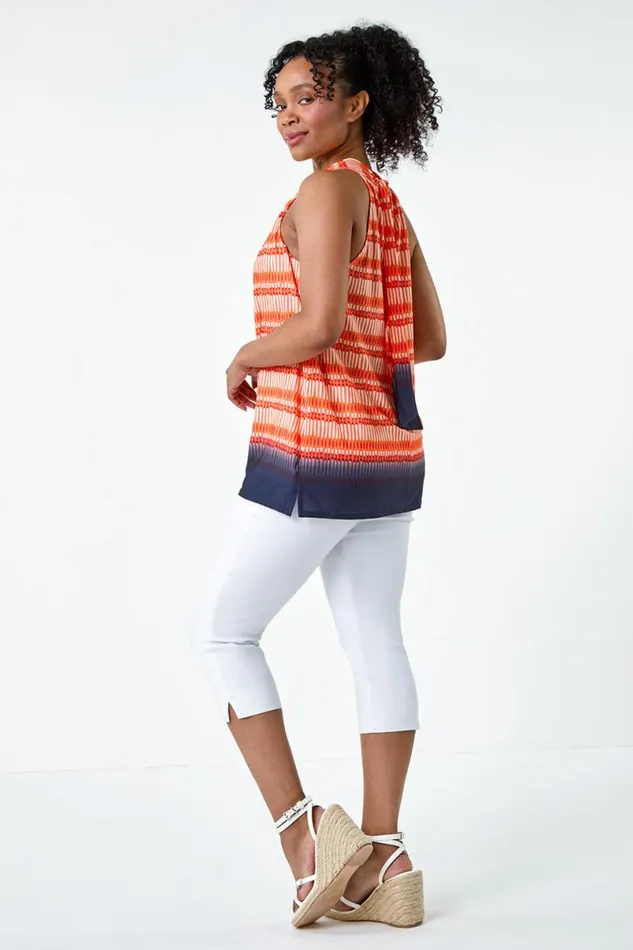 Orange Petite Ombre Print Tie Halterneck Top Women Roman Tops
