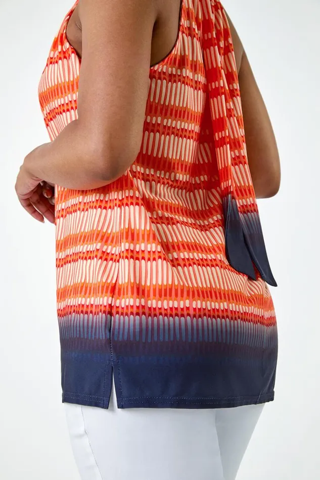 Orange Petite Ombre Print Tie Halterneck Top Women Roman Tops