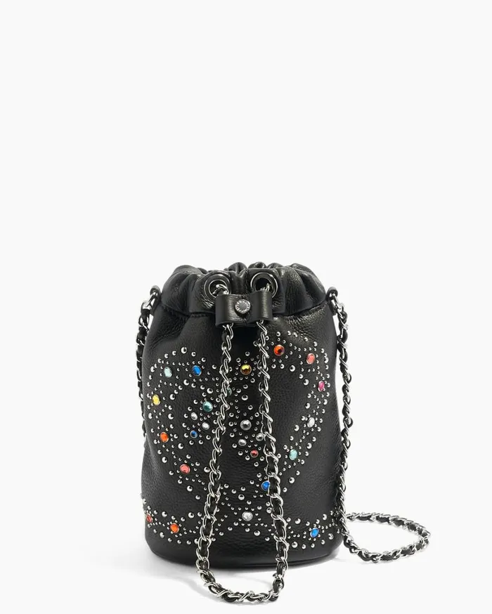 Outta Here Novelty Drawstring Pouch Black Snake Studs Women Aimee Kestenberg Clutches