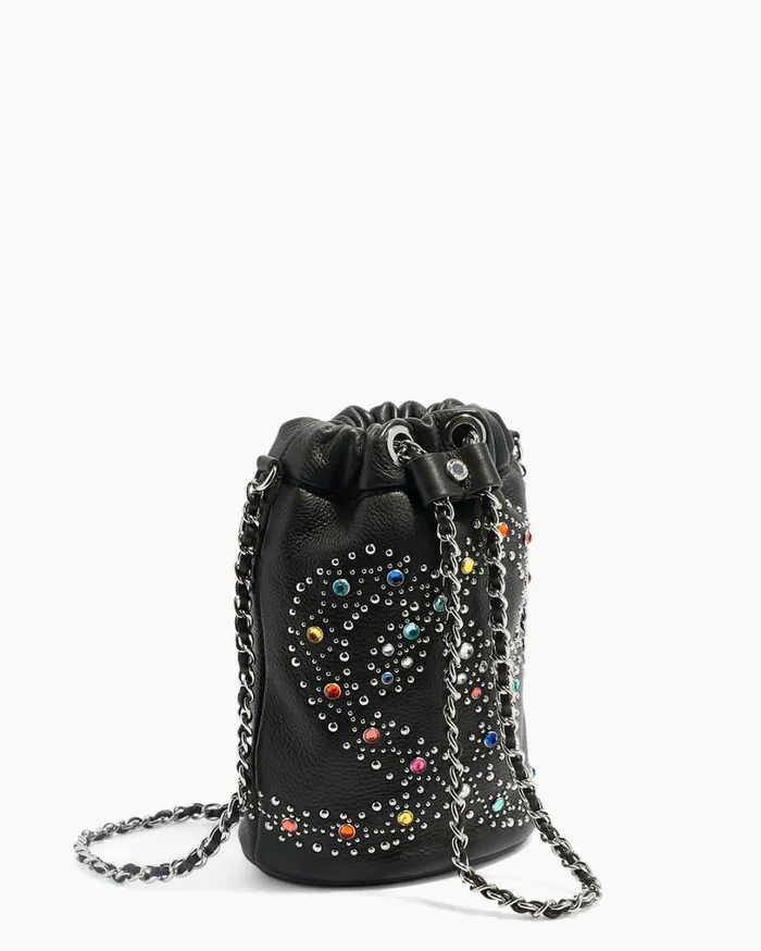 Outta Here Novelty Drawstring Pouch Black Snake Studs Women Aimee Kestenberg Clutches