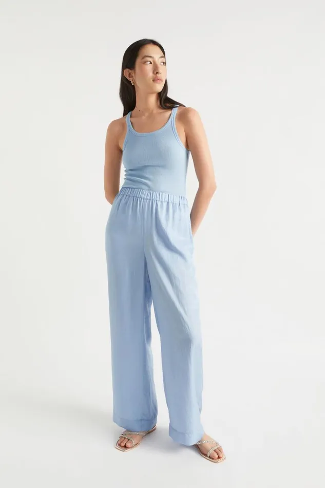 Pants Woman Seed Heritage Satin Wide Leg Trouser Bluebell