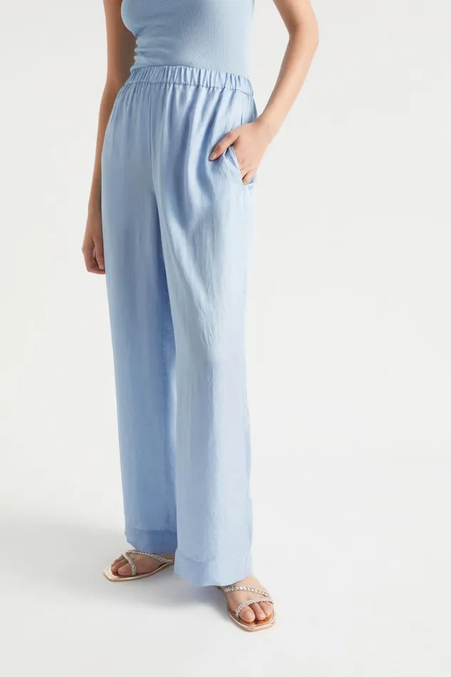 Pants Woman Seed Heritage Satin Wide Leg Trouser Bluebell