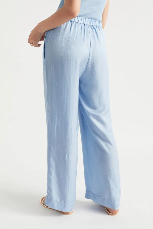 Pants Woman Seed Heritage Satin Wide Leg Trouser Bluebell