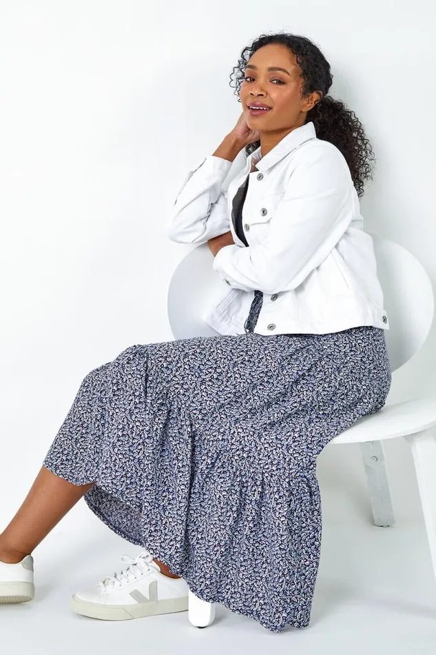 Petite Ditsy Print Tiered A Line Midi Skirt Women Roman Skirts