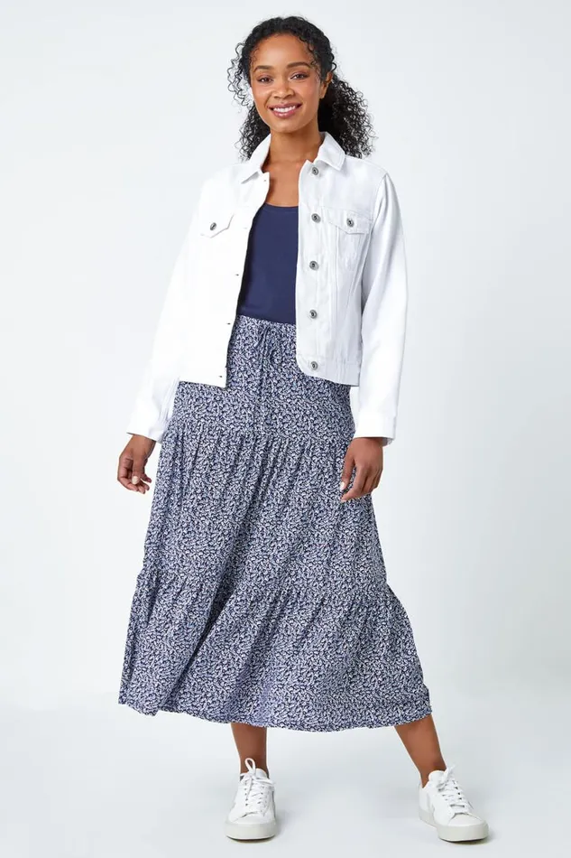 Petite Ditsy Print Tiered A Line Midi Skirt Women Roman Skirts