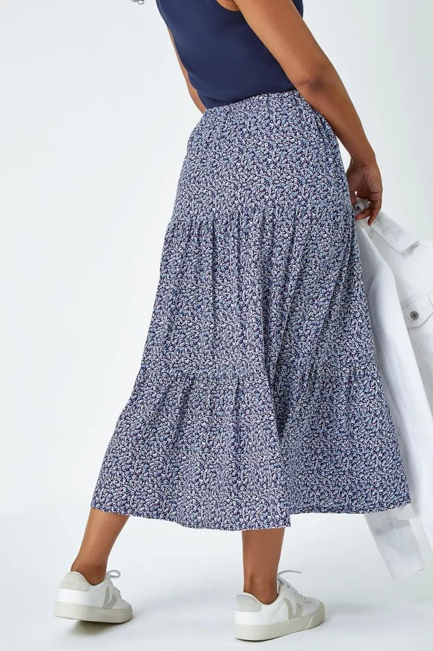 Petite Ditsy Print Tiered A Line Midi Skirt Women Roman Skirts