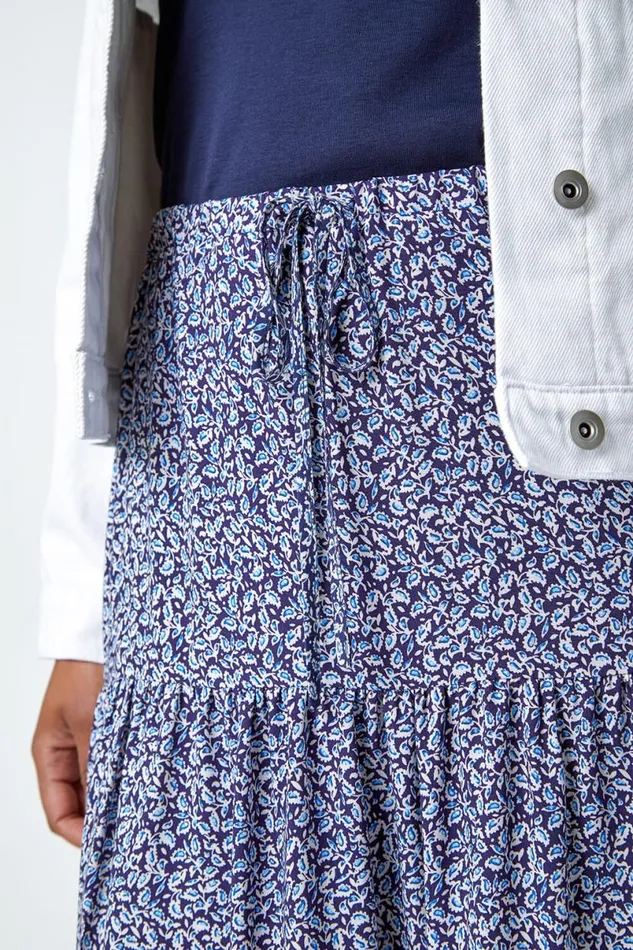 Petite Ditsy Print Tiered A Line Midi Skirt Women Roman Skirts