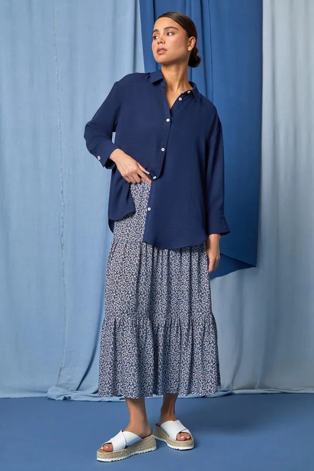 Petite Ditsy Print Tiered A Line Midi Skirt Women Roman Skirts