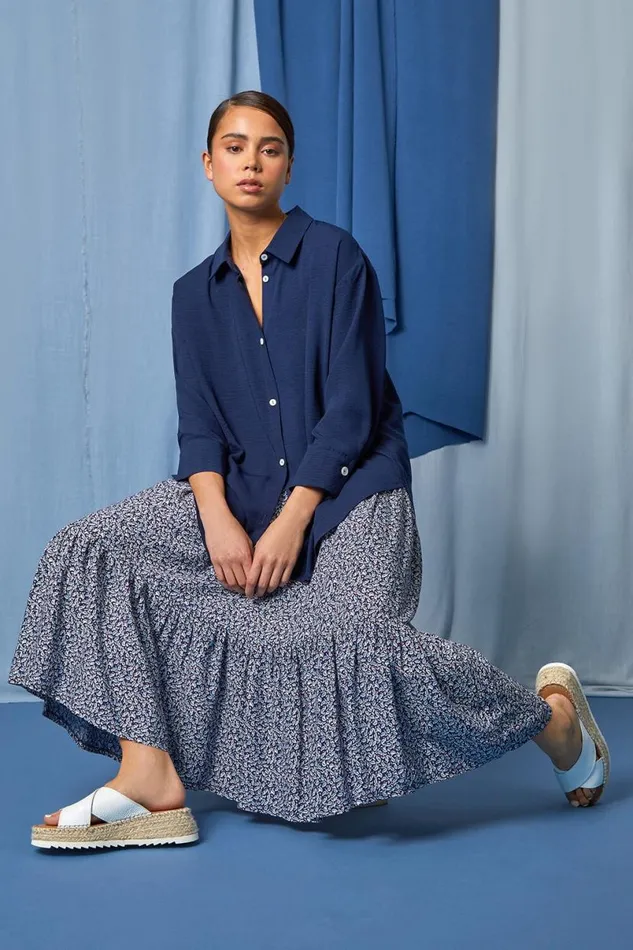 Petite Ditsy Print Tiered A Line Midi Skirt Women Roman Skirts