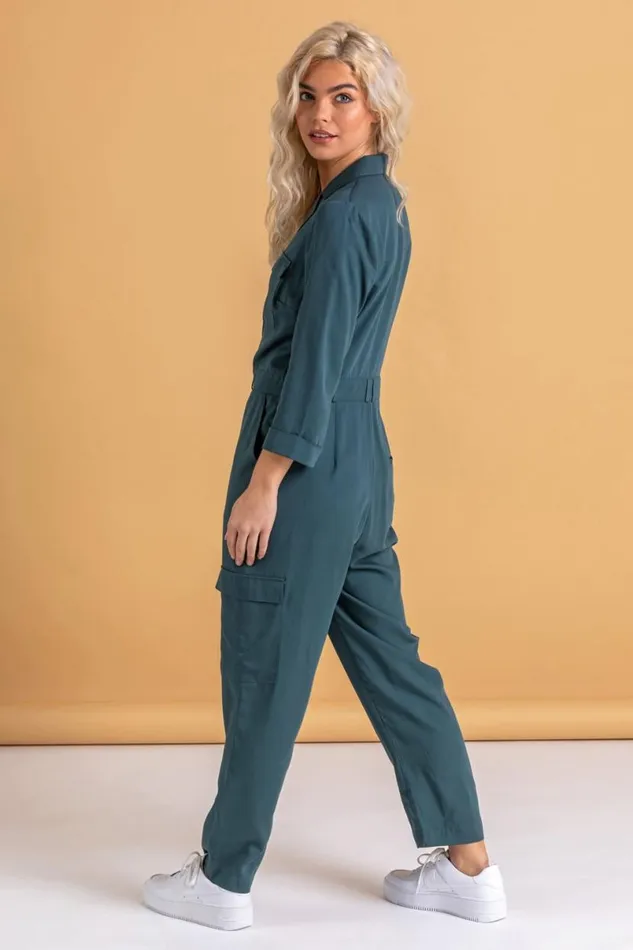 Petrol Utility Jumpsuit With Pockets Women Roman Dresses