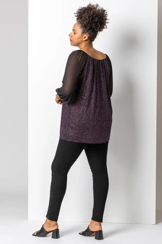 Pink Curve Glitter Pleat Detail Top Women Roman Tops