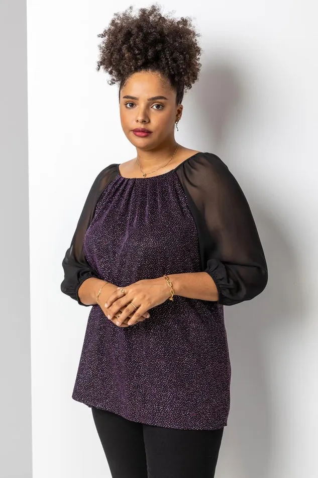Pink Curve Glitter Pleat Detail Top Women Roman Tops