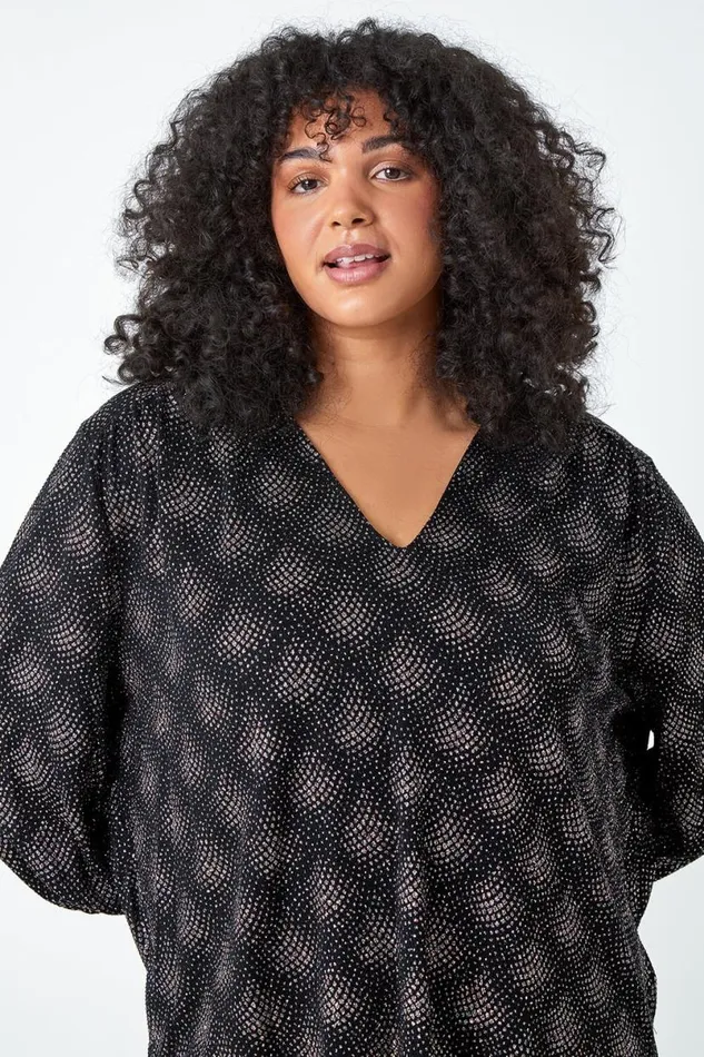 Pink Curve Glitter Sparkle Tunic Top Women Roman Tops