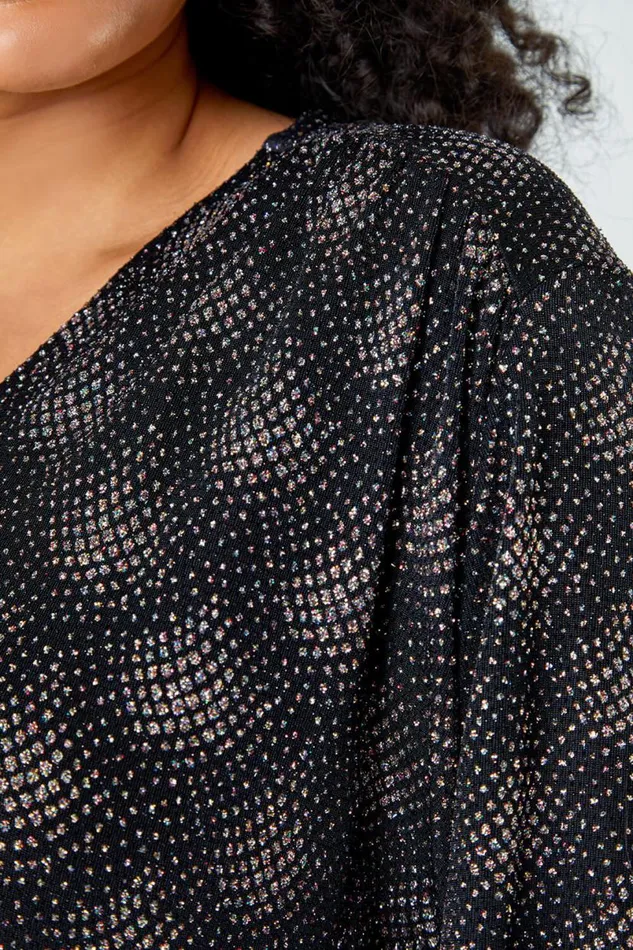 Pink Curve Glitter Sparkle Tunic Top Women Roman Tops